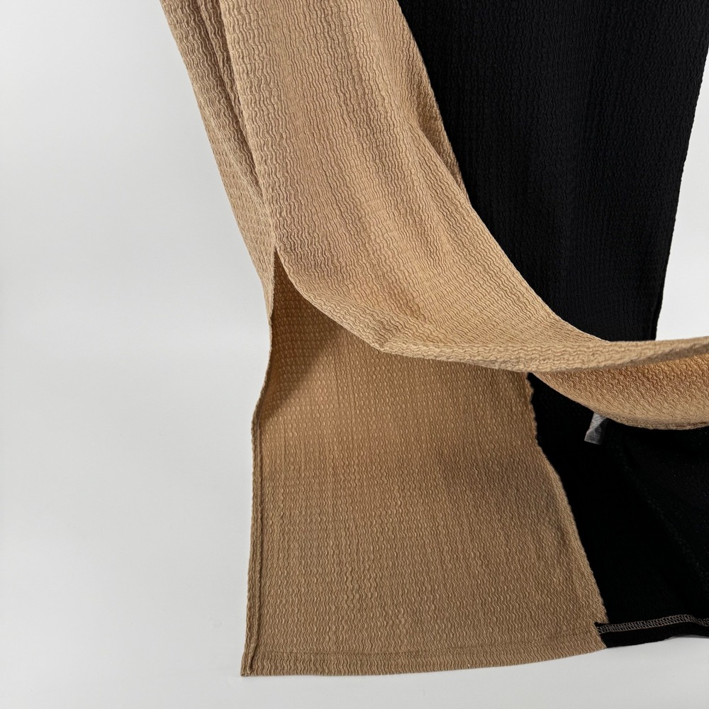 Shein Curve 2XL Maxi Dress Black Tan Color Block Slit Seersucker - Picture 4 of 10